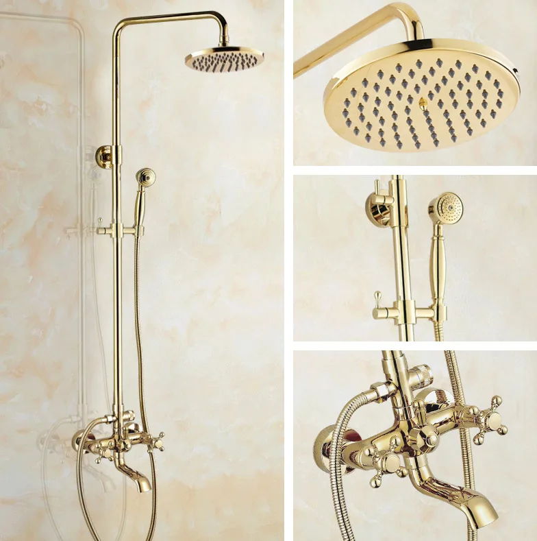 Роскошный полированный золотой цвет латунь двойные ручки ванная комната круглый