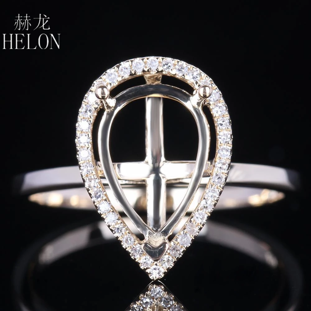 

HELON 10x7mm Pear Cut Solid 10K Yellow Gold Natural Diamonds Semi Mount Engagement Wedding Women Trendy Fine Jewelry Party Ring