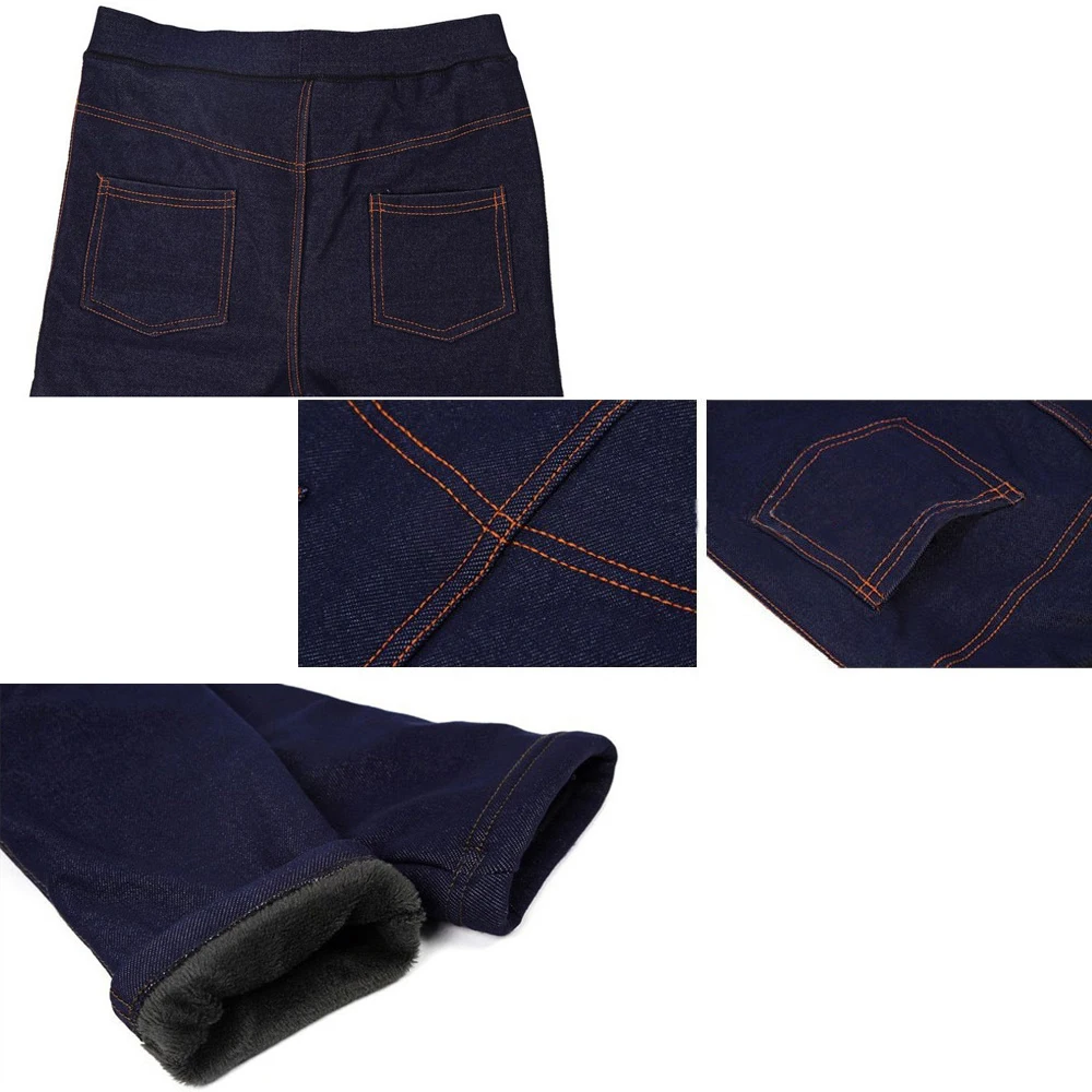 

High Quality New Women's Solid Denim Pencil Pants Casual Thick Plus velvet Lggings Warm Winter Nine Middle-aged Pants
