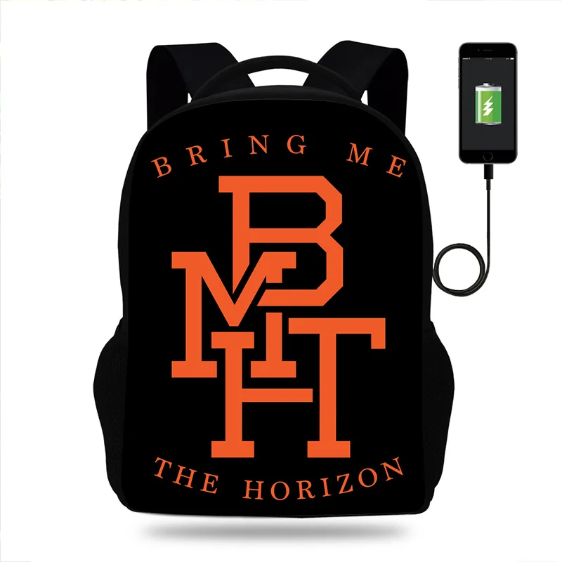 BMTH Bring Me The Horizon Backpack multifunction USB charging teenagers Men women's Laptop Bags Student Boy&ampGirl School backpack | Багаж