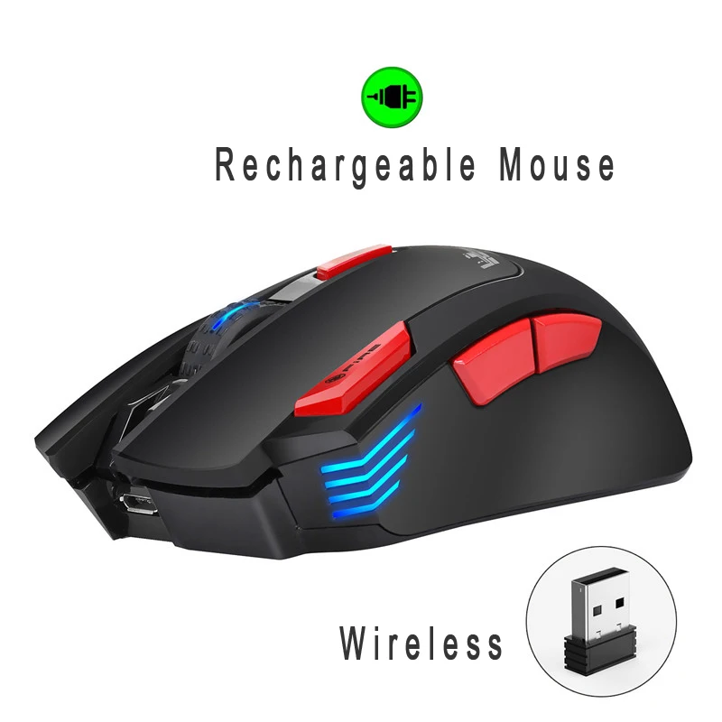 HXSJ T88 Беспроводная игровая мышь 7-Key эргономичный дизайн Поддержка макросъемки 7 цветов подсветки-перезаряжаемая до 4800 точек/дюйм