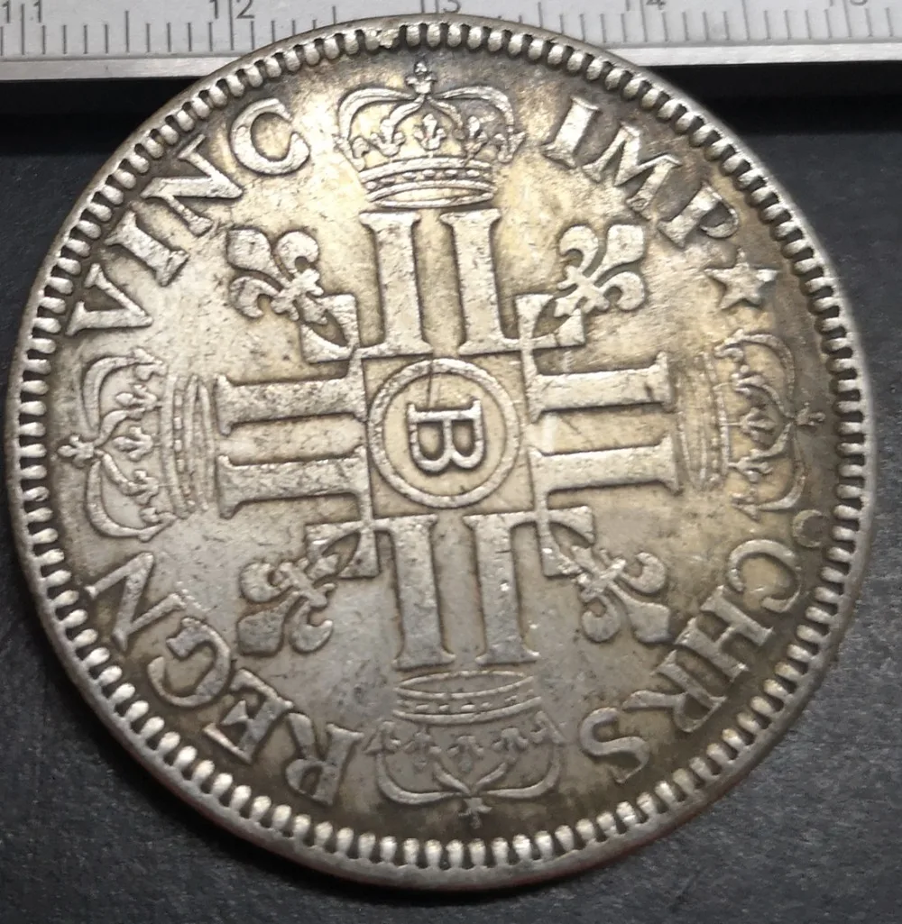 1690-1693 Франция-Королевство 1 Ecu-Луи XIV Посеребренная копия монеты (Выберите любую