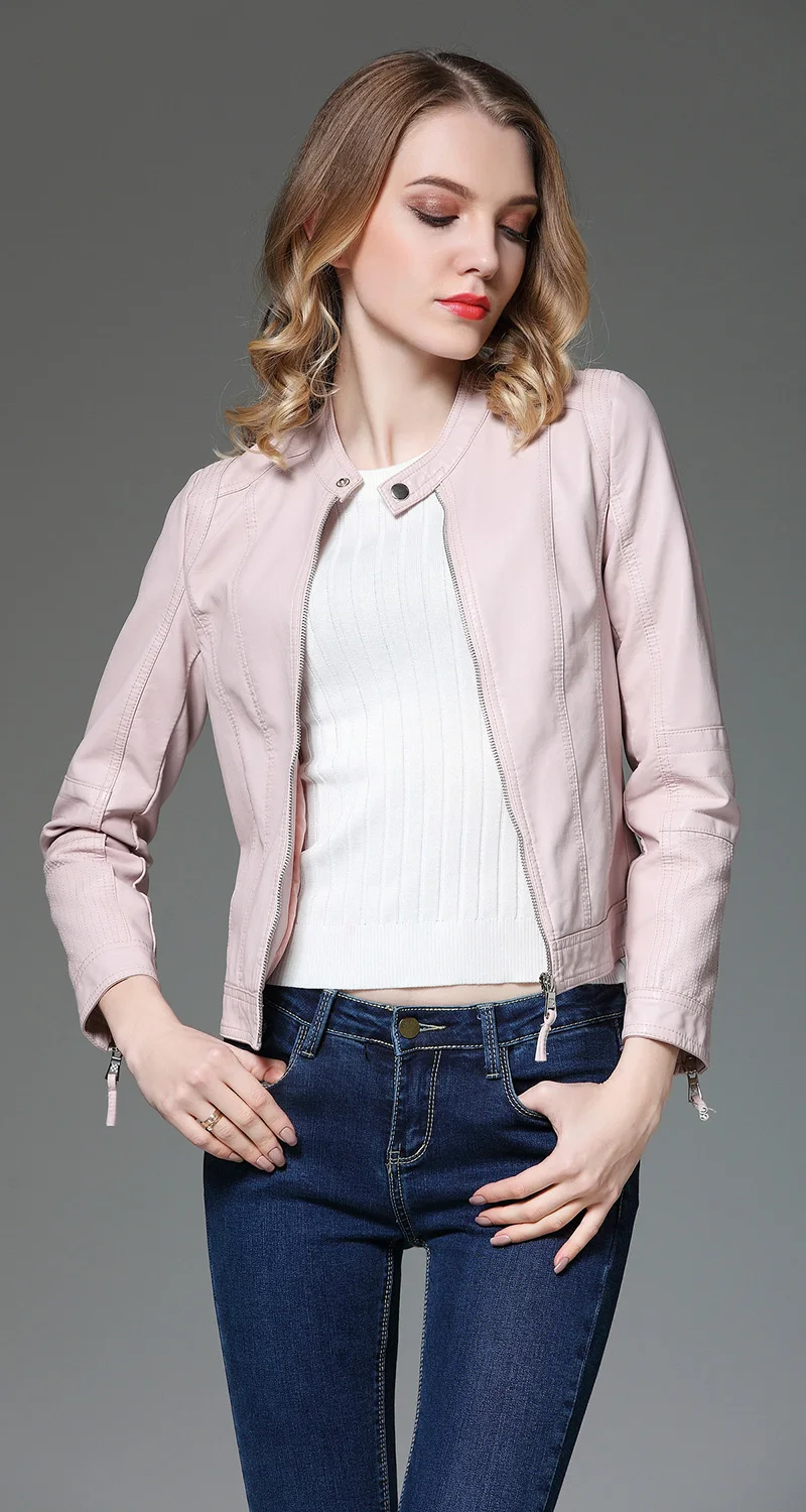 Женская Байкерская кожаная куртка Fitaylor короткая приталенная байкерская из