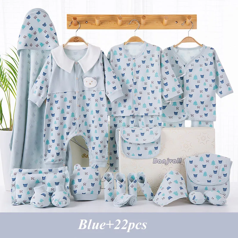 Blue 22pcs Одежда для новорожденных с героями мультфильмов; Подарочный комплект для малышей; хлопковая одежда для новорожденных девочек и мальчиков; Одежда для младенцев; одежда для малышей; комплект для новорожденных без коробки - Цвет: Blue 22pcs