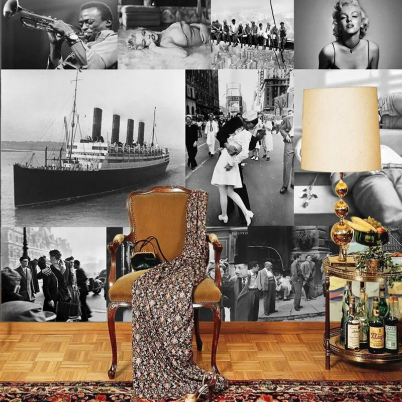 Пользовательские 3d обои Европейский Американский стиль ретро черный белый фото