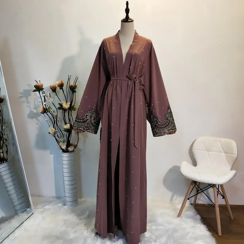 Pink purple cardigan Рамадан абайя s для хиджаб для мусульманок платье кафтан кимоно кардиган абайя Кафтан Дубай Катара ОАЭ Оман халат Femme Исламская одежда - Цвет: Pink purple cardigan
