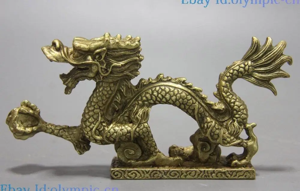 

China brass sculpture mythical creatures fine Feng Shui dragon play bead Statue