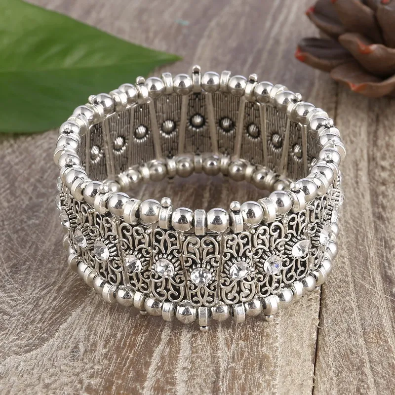 Этнические богемные цветные металлические стразы эластичные браслеты и для