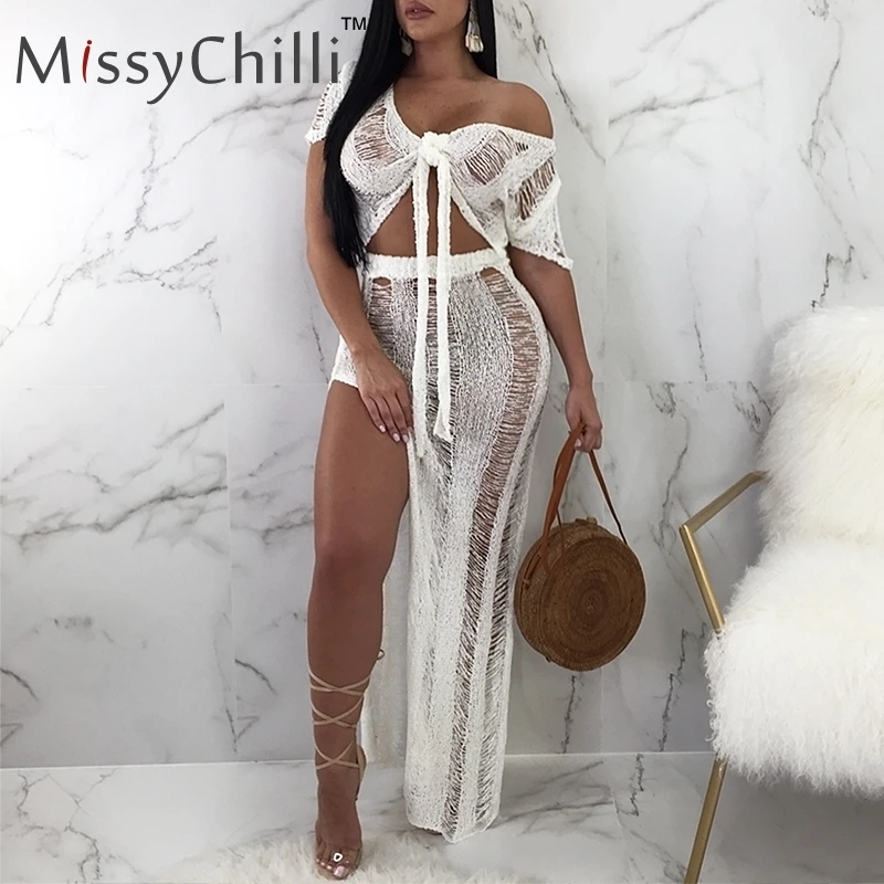 Женское платье с бантом MissyChilli длинное прозрачное пляжное платье-двойка