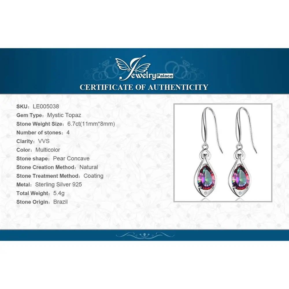Jewelrypalace капли воды 6.8ct Подлинная Радуга своих Мистик Топаз Длинные висячие серьги чистый стерлингового серебра 925 пробы Ювелирные украшения для Для женщин