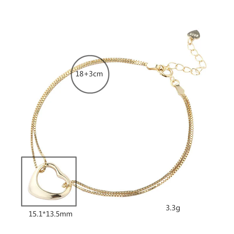 Flyleaf 18k золото в форме сердца двухслойные браслеты из настоящего серебра 925 пробы