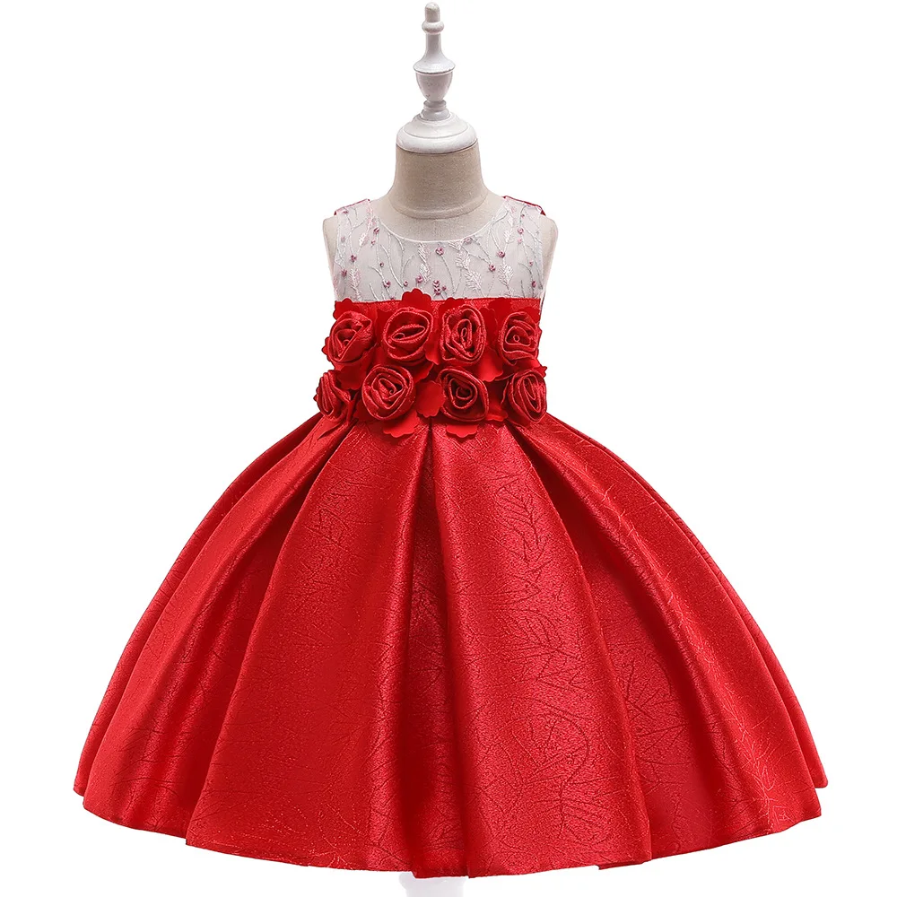 L5110 2019 New Children's Dress Girl Satin Tickflower Princess | Детская одежда и обувь