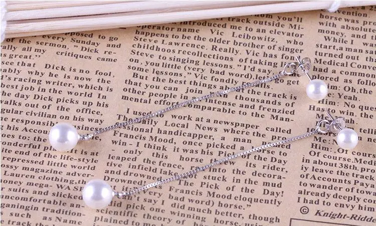 

Wholesale 925 sterling silver fashion pearl ladies long stud earrings jewelry women birthday gift drop shipping cheap