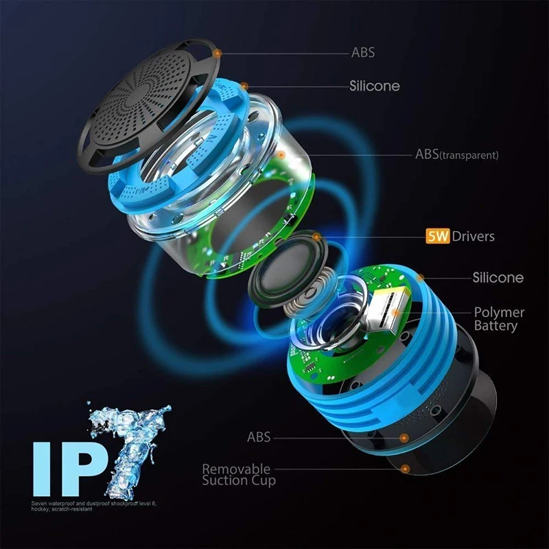 Mini Wireless Bluetooth Speaker Hands Free Waterproof Car Bathroom Office Beach Stereo Subwoofer Music Loudspeaker with Suction |