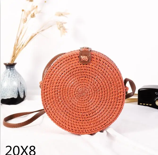 orange20x8cm Новые черные круглые сумки из ротанга для женщин, богемная пляжная сумка-Кроссбоди, соломенная ручная работа, тканая круглая сумка на плечо, женские сумки - Цвет: orange20x8cm