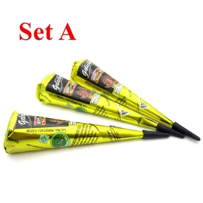 Set A 3Black 3 шт черная хна тату паста конусы, натуральная коричневая черная индийская хна тату-паста Крем хна тату в виде бутылки для живописи тела - Цвет: Set A 3Black