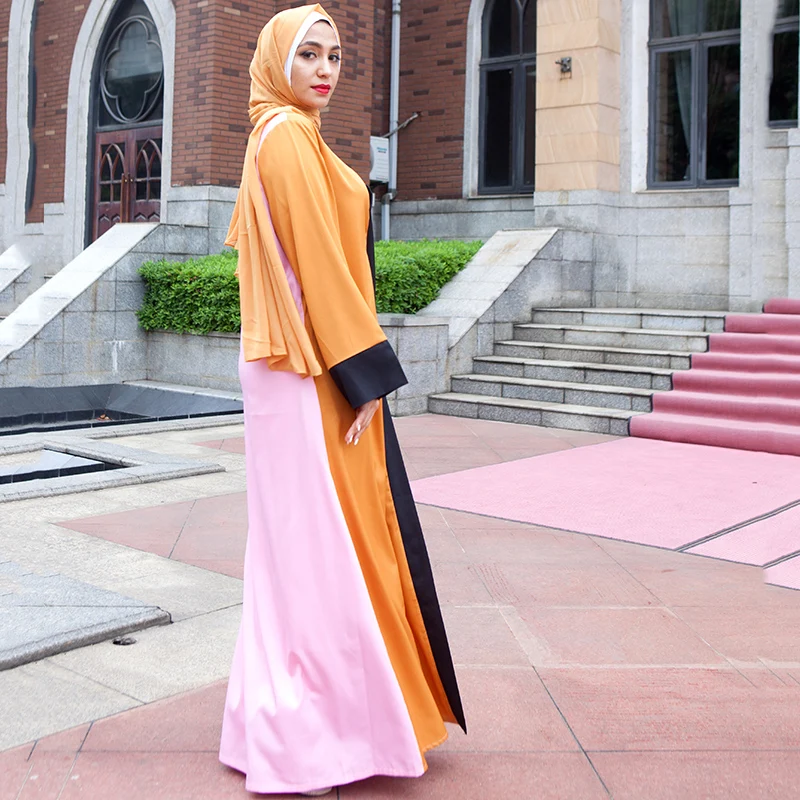 Повседневное мусульманское простое длинное платье Abaya хит цвет Лоскутная Туника