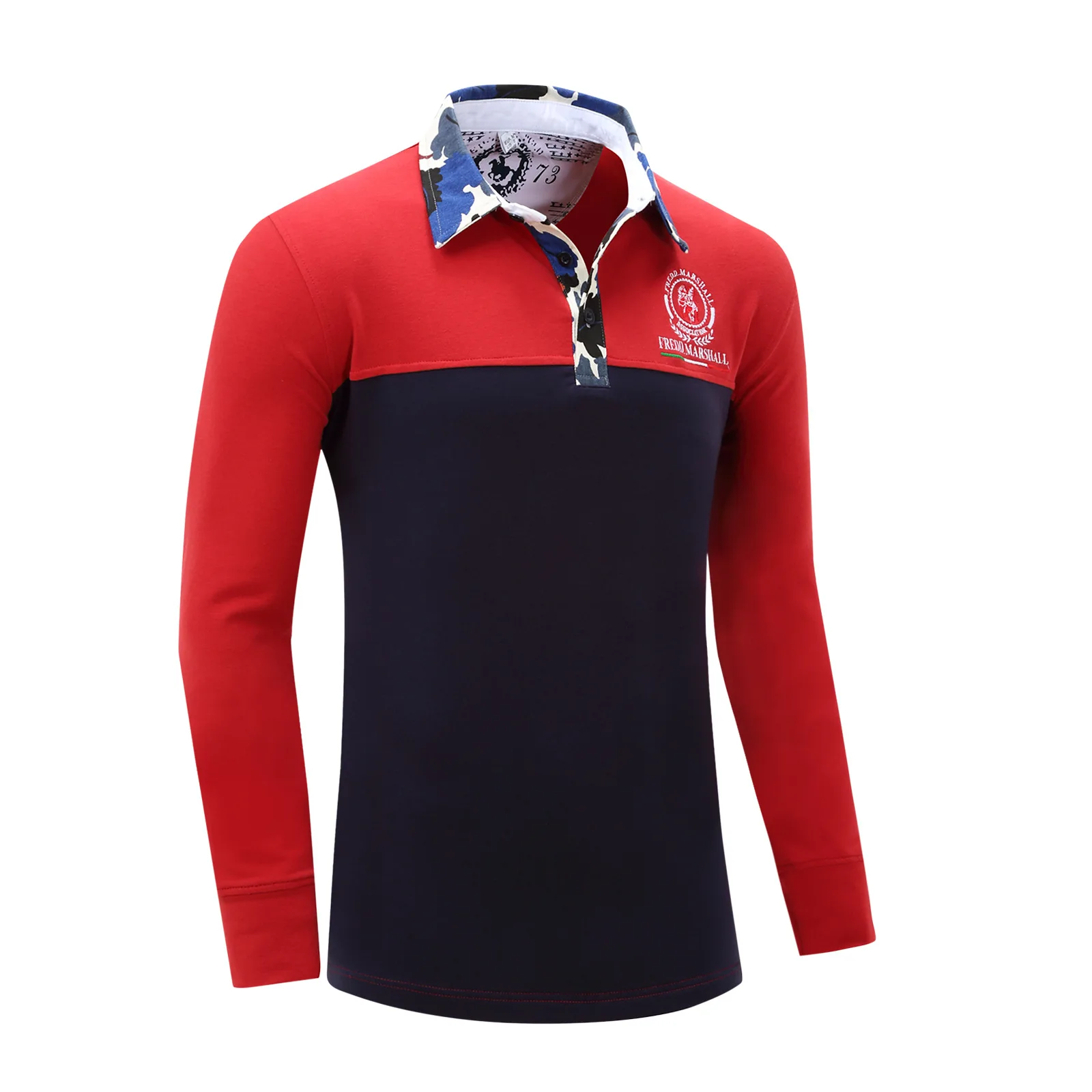 Мужская приталенная рубашка поло Fredd модная повседневная с длинным рукавом и