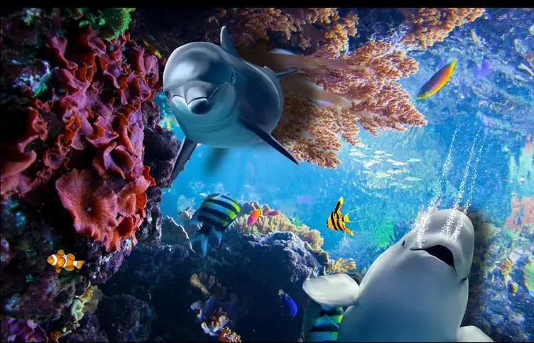 Модные 3d плитки для пола обои дома декор гостиной дельфин тропическая рыба