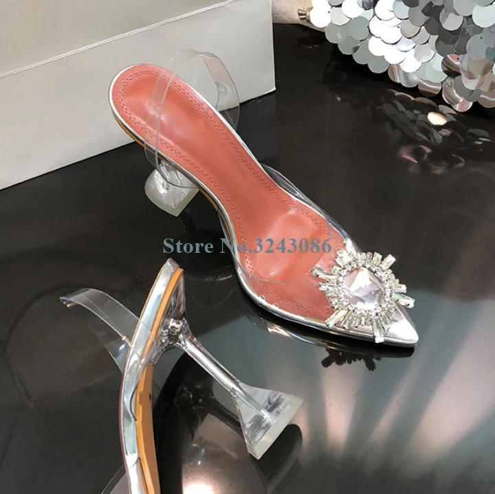 Туфли Стразы Bling на тонком высоком каблуке сандалии с острым носком прозрачные из