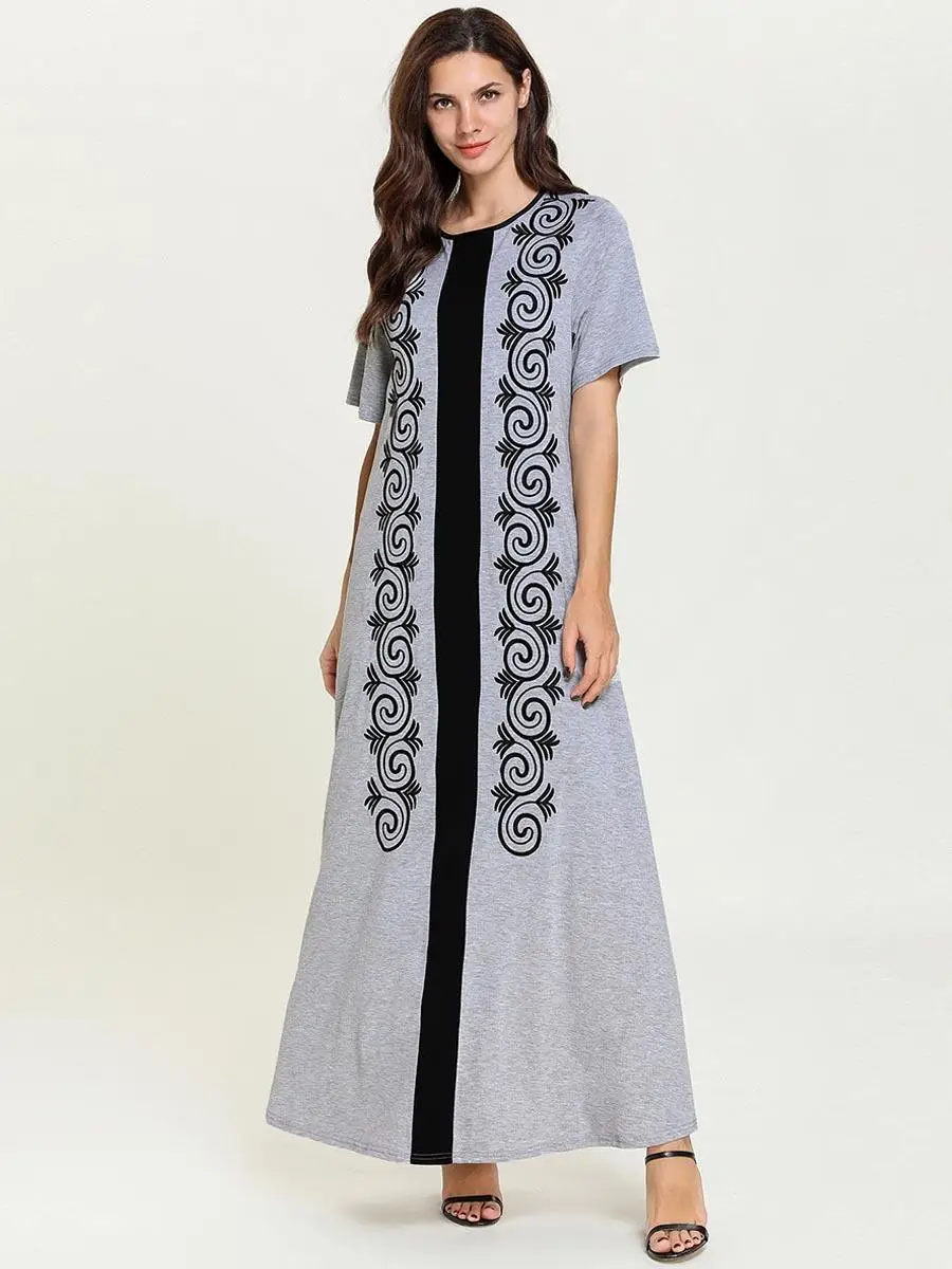 Летнее женское платье с коротким рукавом длинное мусульманское abaya Arab jilbaw