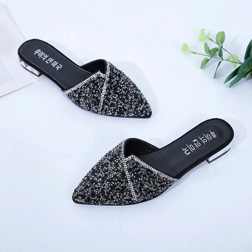 

SAGACE Ladies Slipper Flat with Pointed Toe Bling Shoes Low Heel Female Casual Flat With Women's Shoes Sandals And Slippers