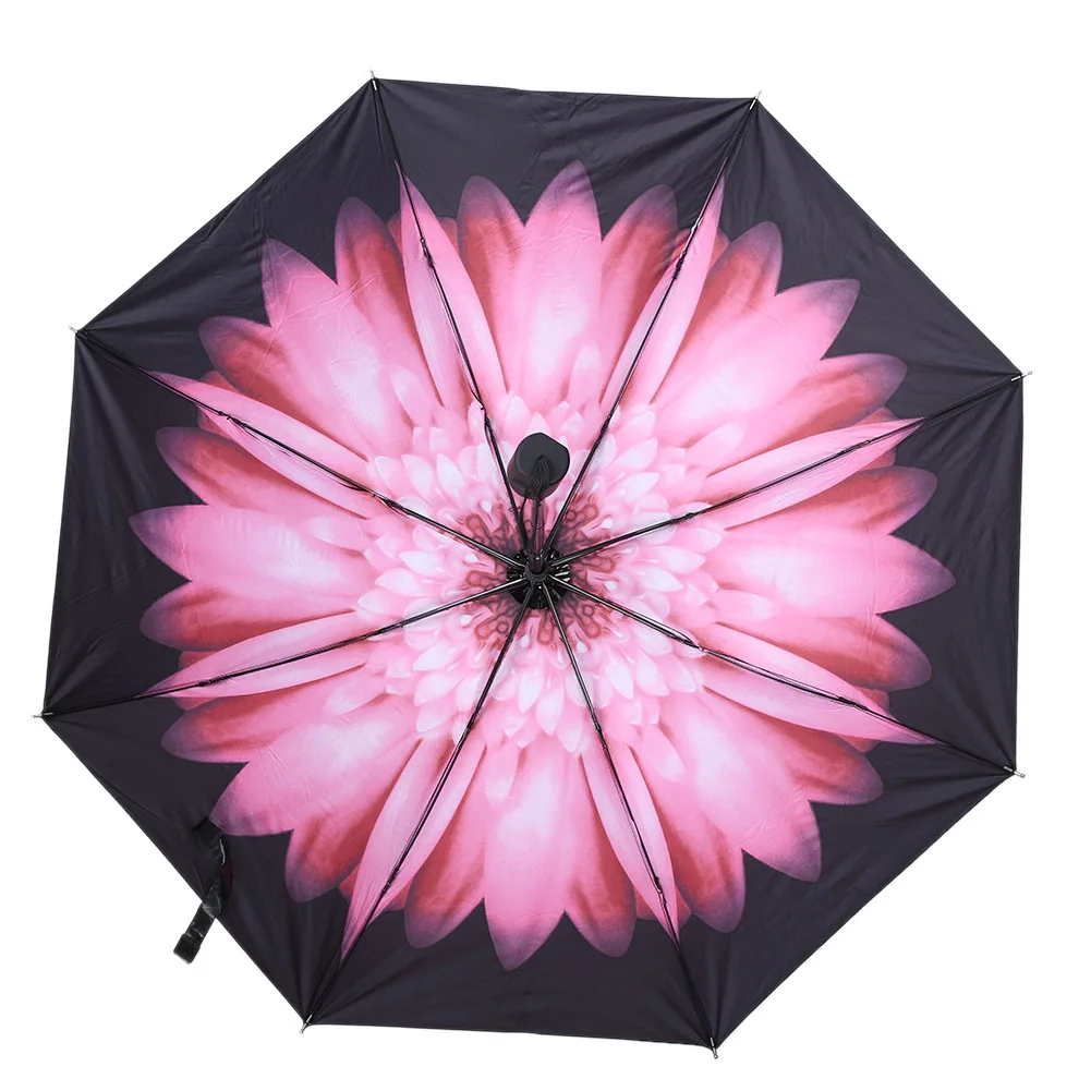 

3D Flowers Printed Three Folding Umbrella Women's Umbrella Pongee Sunny and Rainy Umbrella Vinyl Anti UV Umrellas