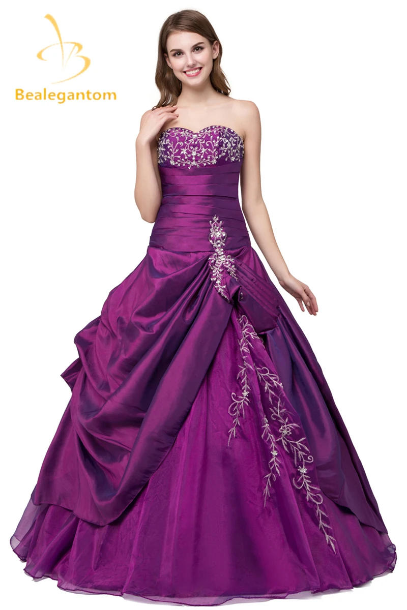 

New In Stock Cheap Embroidery Sweetheart Purple Quinceanera Dresses Ball Gown Appliques Beaded Sweet 16 Dresses QA979