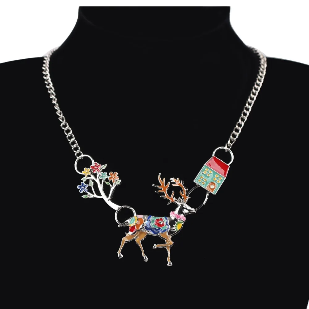 WEVENI Statement Metal Stag Deer Tree House Choker Necklace Pendants Chain Collar Fashion Jewelry For Women Christmas Gift | Украшения и