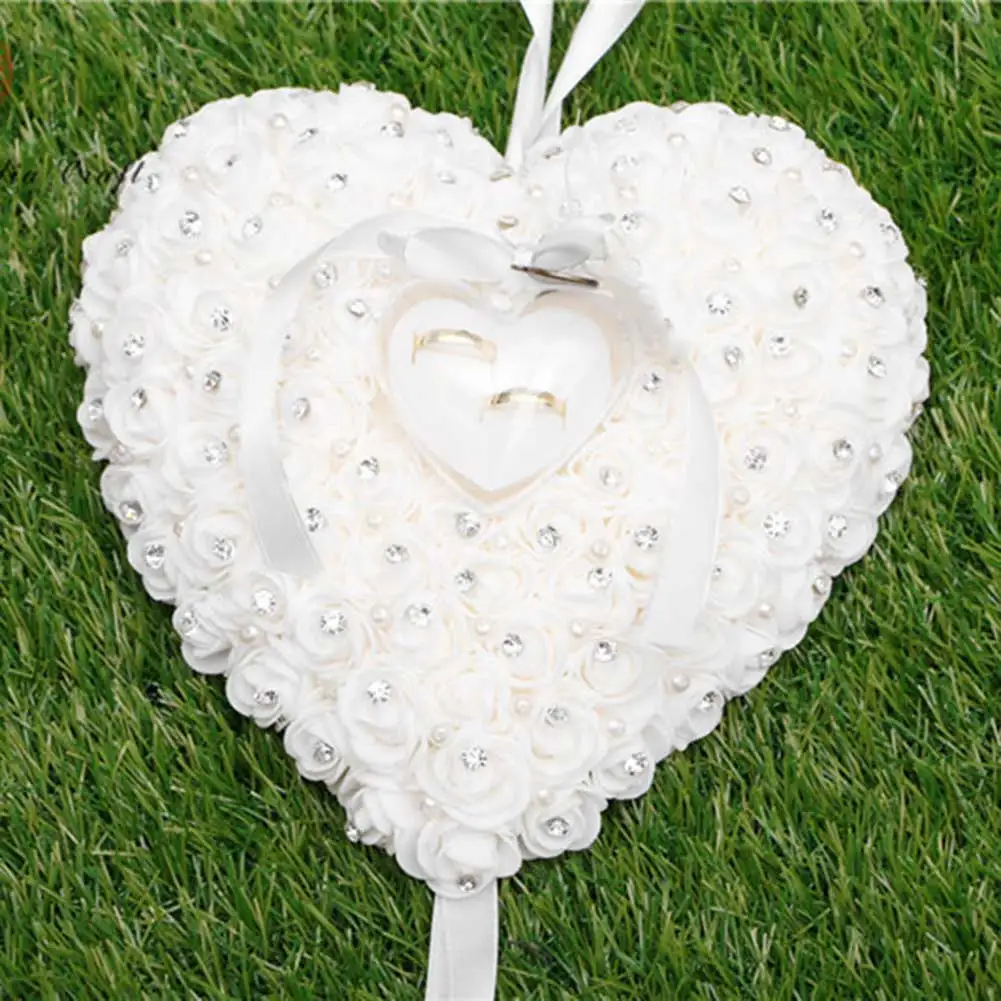 1 шт. в форме сердца свадебное кольцо подушка элегантная Роза горный хрусталь