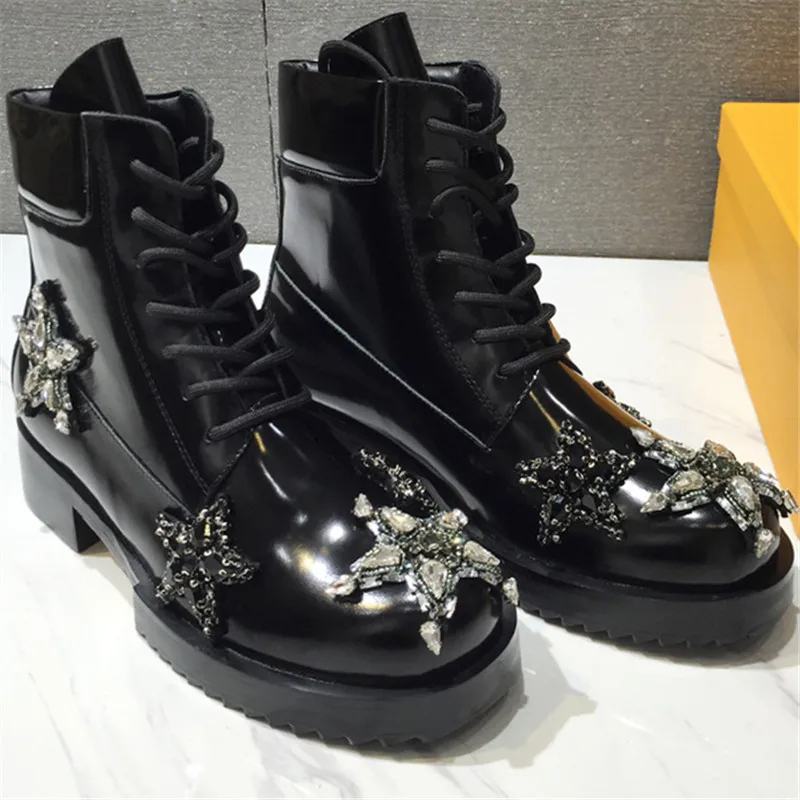 Замша/Кожа Женщины Сапоги Горный Хрусталь Botas Mujer Ретро Ботинес Zapatos Рим Обувь