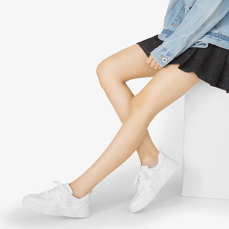 Женские кожаные кроссовки на платформе Белые Повседневные туфли толстых