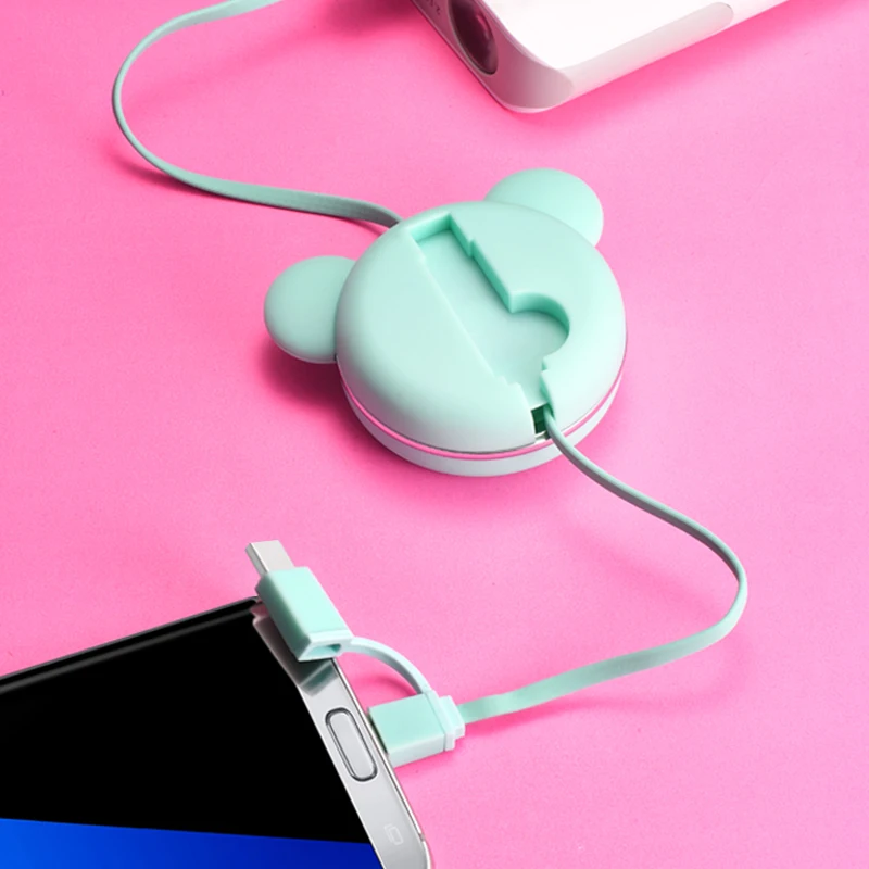 OATABASF 2 в 1 Выдвижной Кабель Micro usb для IphoneX XS Max bear design USB кабель OPPO VIVO кабель|cable micro