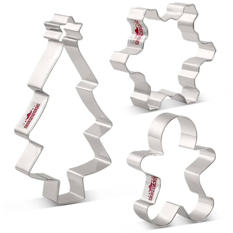 

KENIAO Christmas Cookie Cutter Set - 3PC - Tree,Snowflake,Gingerbread Man Biscuit Fondant Bread Sandwich Molds -Stainless Steel