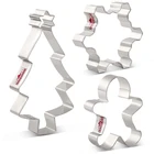 Набор формочек для рождественского печенья KENIAO, 3 шт., дерево, снежинка, Пряничный человечек, бисквит Фондант, хлеб, нержавеющая сталь формы для сэндвичей