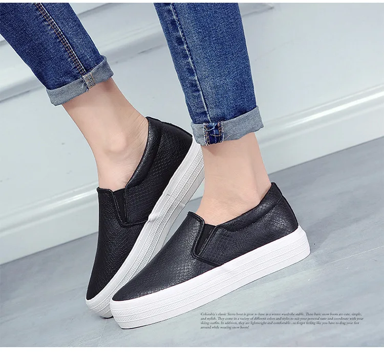 fashion new style womens pu leather shoes platform casual breathable women's slim slip on sneakers for women |