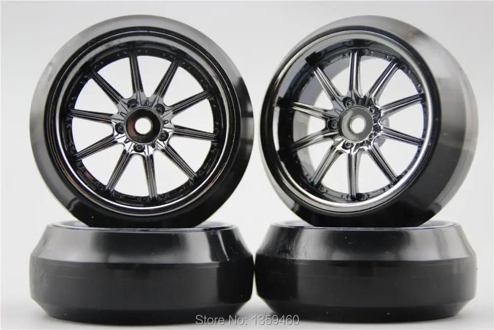 4 шт. RC 1/10 твердый Drift Tire обод колеса с шиной W10S3CH 3 мм Смещение (хром серый) подходит