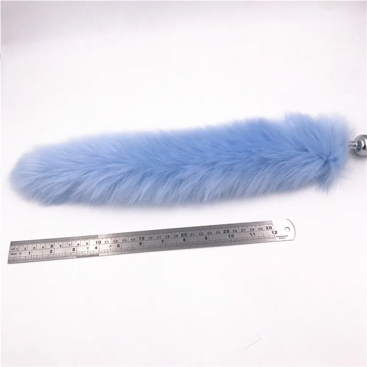 Анальная пробка с голубым хвостом 40 см металлическая секс-игрушки эротическая