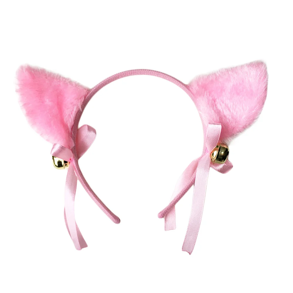Pink Для женщин и девочек с милыми кошачьими ушками, для девочек колокол головной обруч повязка на голову Дамская мода бант повязка на голову, повязка на голову, зажим аксессуары, ленты для волос Головные уборы - Цвет: Pink