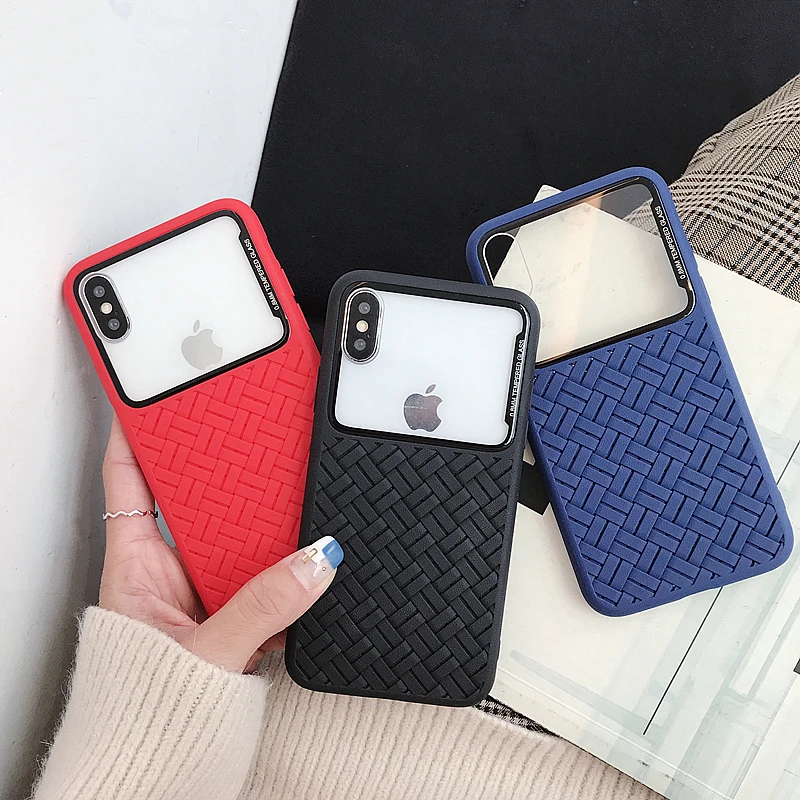 Плетеная сетка силиконовый чехол для iPhone Xs Max роскошный ТПУ + закаленное стекло