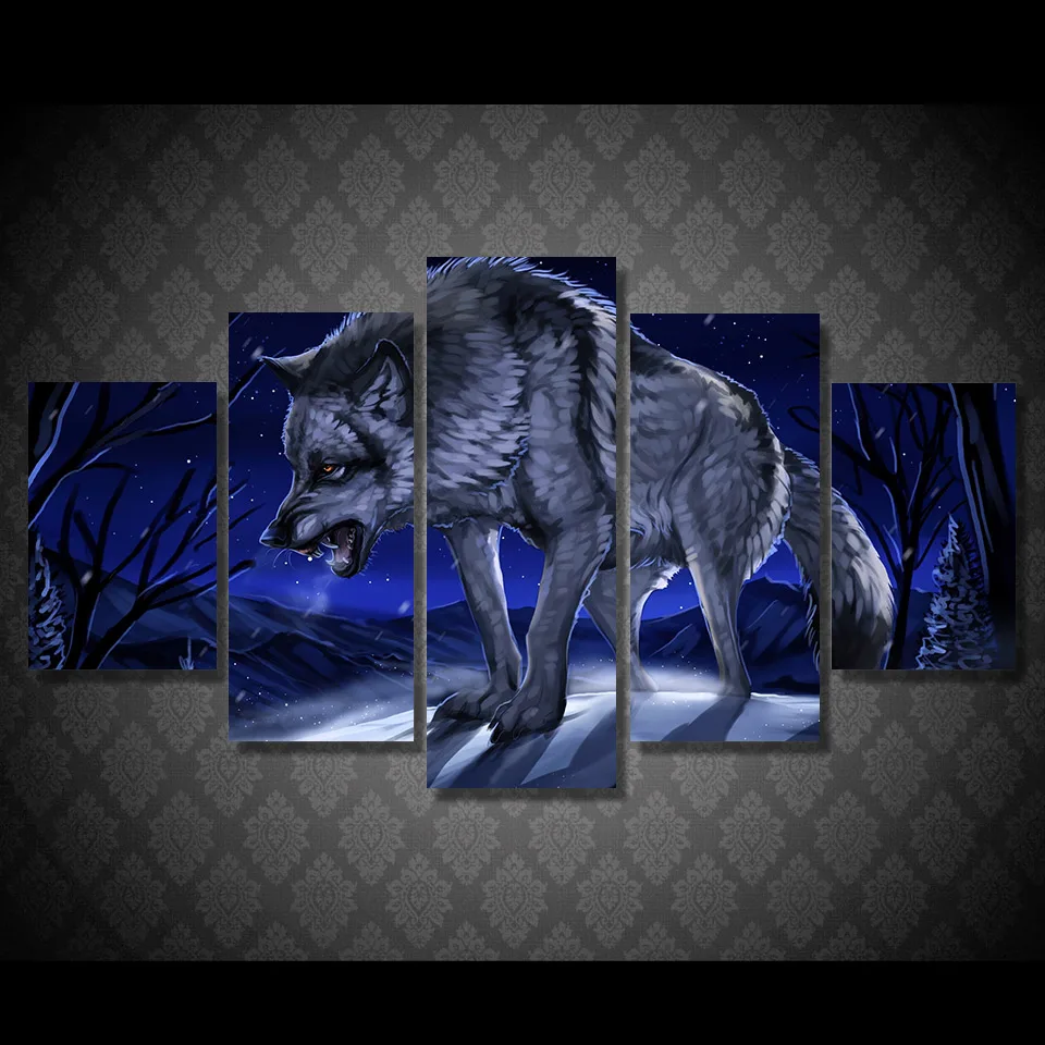 HD с принтом волка лунный свет ночного живопись на холсте Декор печать плаката