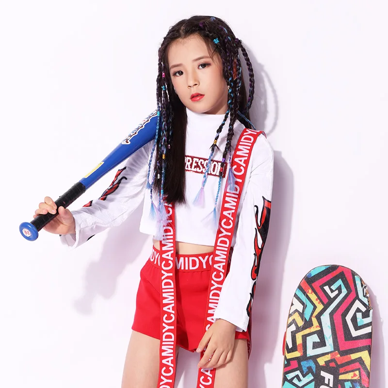 Red Kids Children Hip Hop Dance Costume Sparkly Stage Jazz Costumes Suit Girls Crop Top and Pants Street Boys Cloth | Детская одежда и