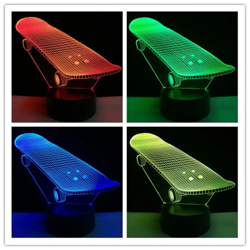 Amroe Cool Lampara Bulb для мальчиков скейтборд 3D светодиодный ночник декор спальни