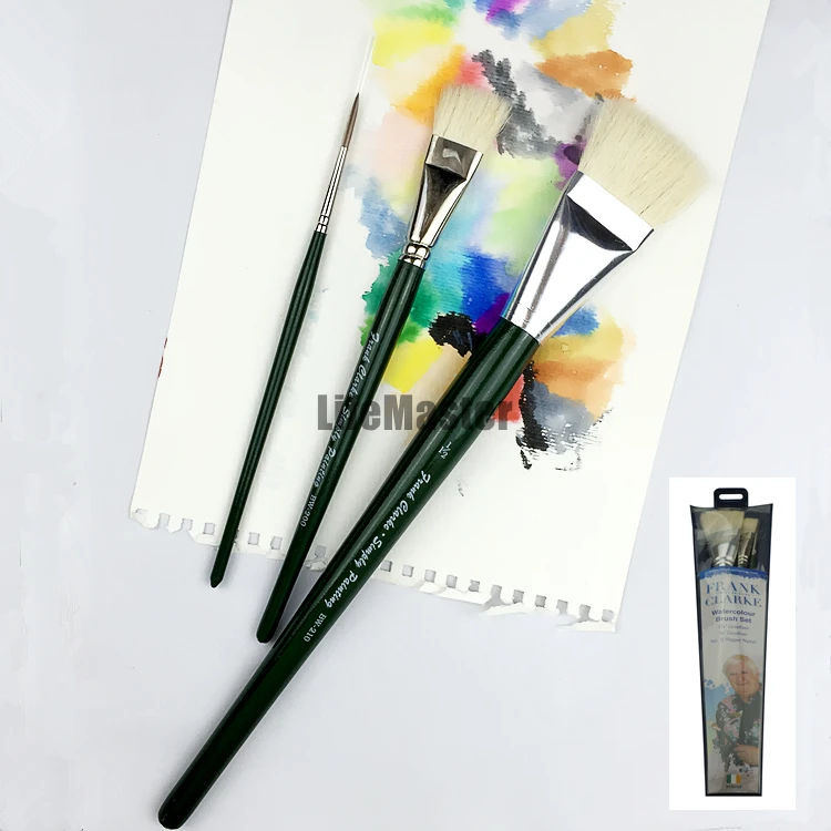Simply Painting Frank Clarke 3 Set Magic Goat hair Watercolour Brushes 1.5 inches & 3/4 inches Wool No.3 Nylon Rigger Art Set