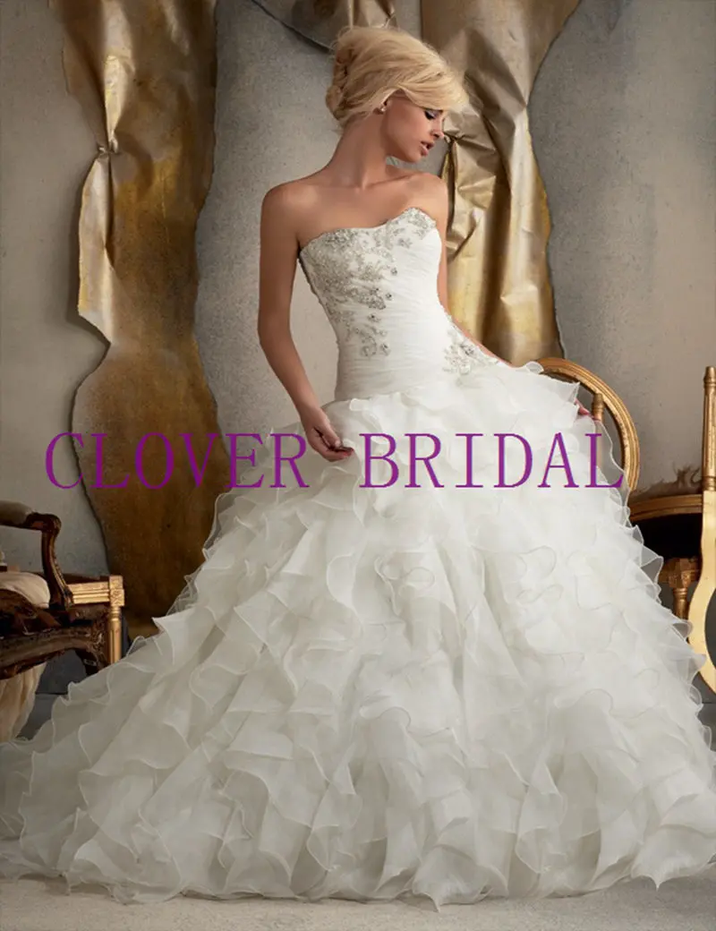 2016 Со Новый Стиль Слоновая Кость/белый Длинный Органзы Бисером Ruched Pleat