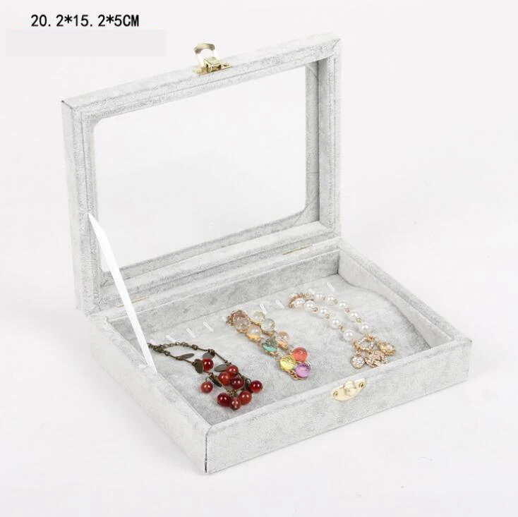Gray Bracelet box Разноцветные на выбор 24 Сетки бархатное стекло Ювелирное кольцо Дисплей Органайзер Коробка лоток держатель серьги чехол для хранения - Цвет: Gray Bracelet box