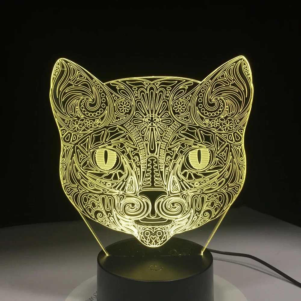 Крутой светильник с животными Ночной 3D видением прогулочной кошки для детей 7