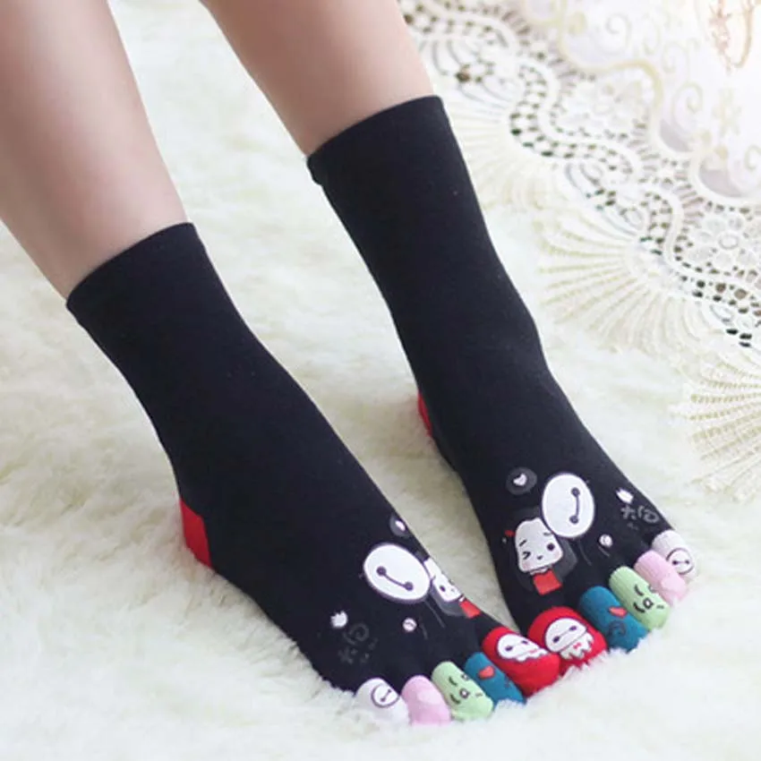 Забавные funky женские носки до середины икры хлопковые с пятью носок пальцами