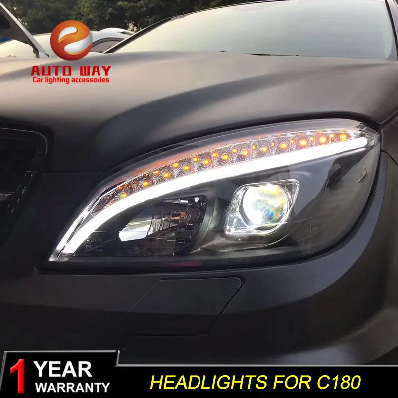 Автомобильный Стильный чехол для фары Benz W204 C180 2007-2011, светодиодный фонарь W204 C180, фары DRL Bi-Xenon HID - Цвет: DRL white