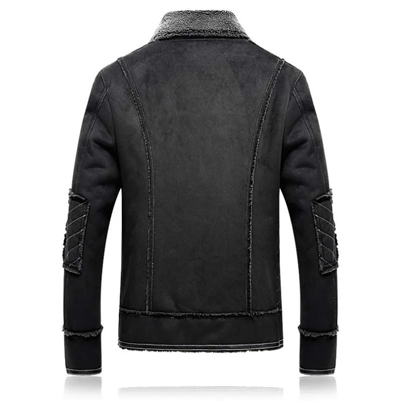 Schinteon M-5XL Мужская замшевая кожаная куртка с отложным воротником зимняя теплая